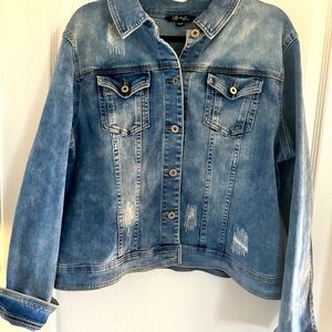 Charlie B Jean jacket with sequin and distress detail